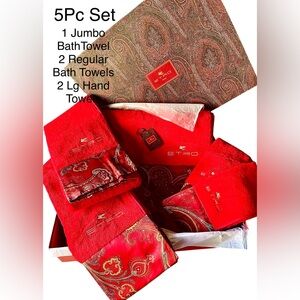 Etro 5Pc RP$850 Towel Set 1 JumboTowel/2 bath towels/2 HandTowels RichRedVelvet